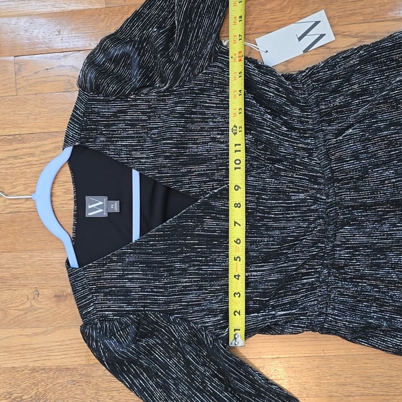 WORTHINGTON WOMEN'S CRISS-CROSS LONG SLEEVE BLACK & SILVER BLOUSE  PETITE SMALL - Picture 10 of 17